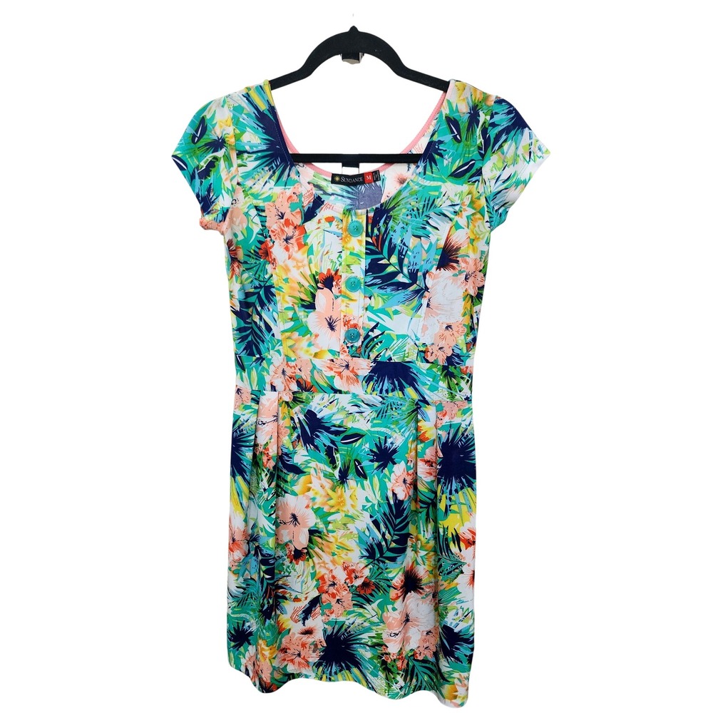 Sundance Floral Tropical Print Button Front Sheath Dress Multi Color M Vacation‎